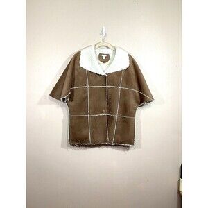 Chicos Womens Suede Faux Shearling Sherpa Jacket 0/1 (S/M) Brown Western Cowgirl